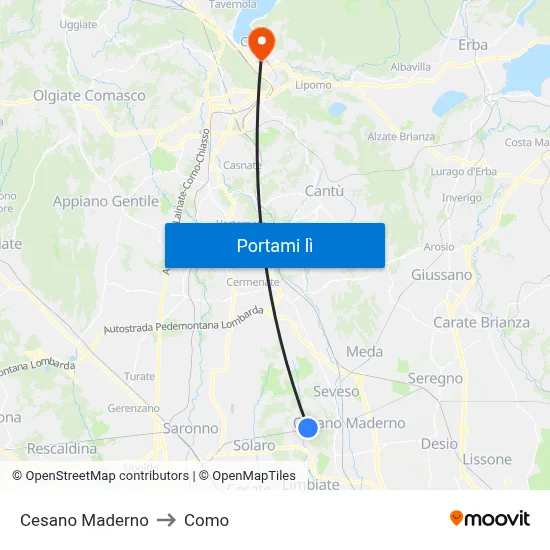 Cesano Maderno to Como map