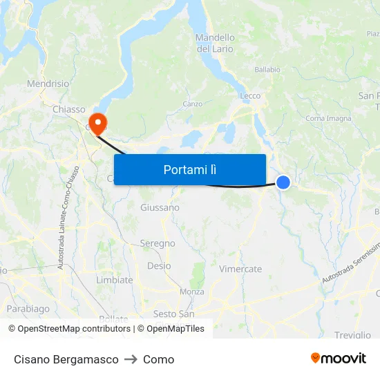 Cisano Bergamasco to Como map