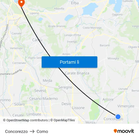 Concorezzo to Como map