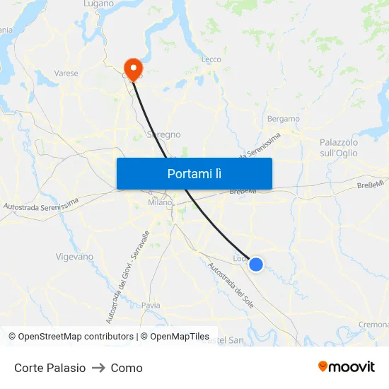 Corte Palasio to Como map