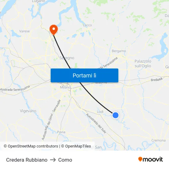 Credera Rubbiano to Como map