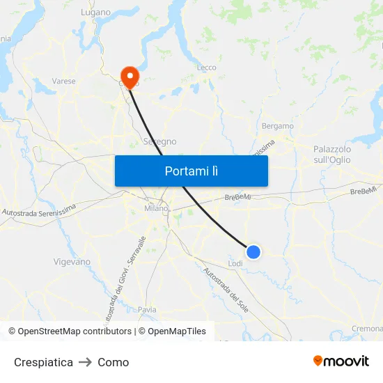 Crespiatica to Como map