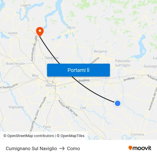 Cumignano Sul Naviglio to Como map