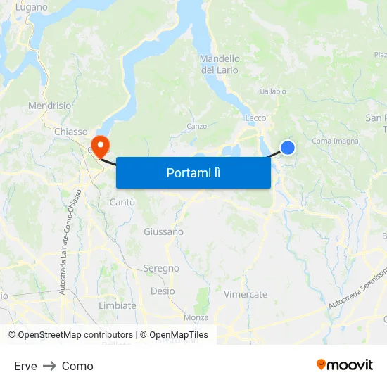 Erve to Como map