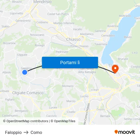 Faloppio to Como map