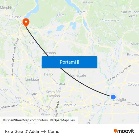 Fara Gera D' Adda to Como map