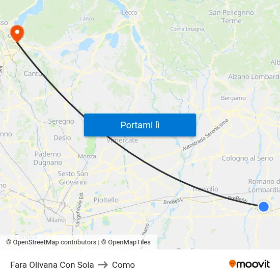 Fara Olivana Con Sola to Como map