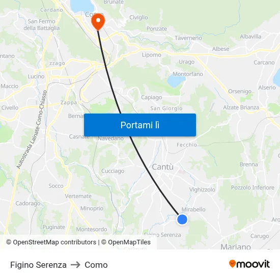 Figino Serenza to Como map