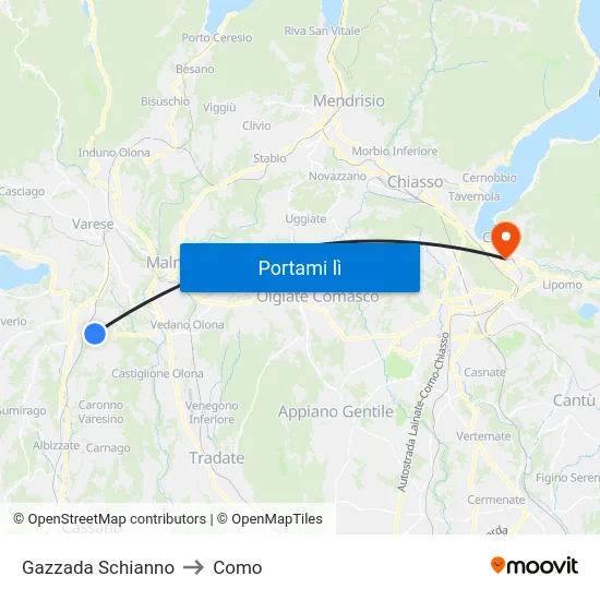 Gazzada Schianno to Como map