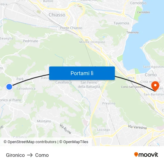 Gironico to Como map