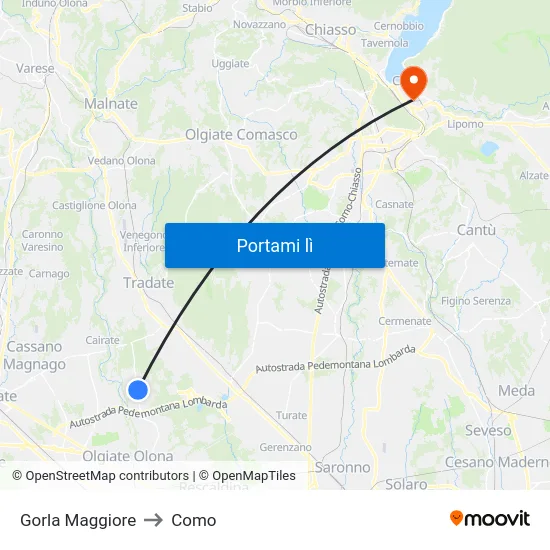 Gorla Maggiore to Como map