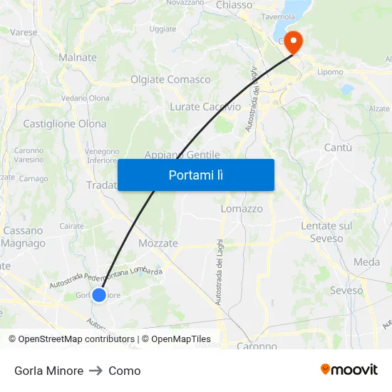 Gorla Minore to Como map