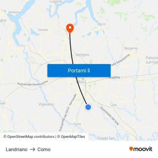 Landriano to Como map