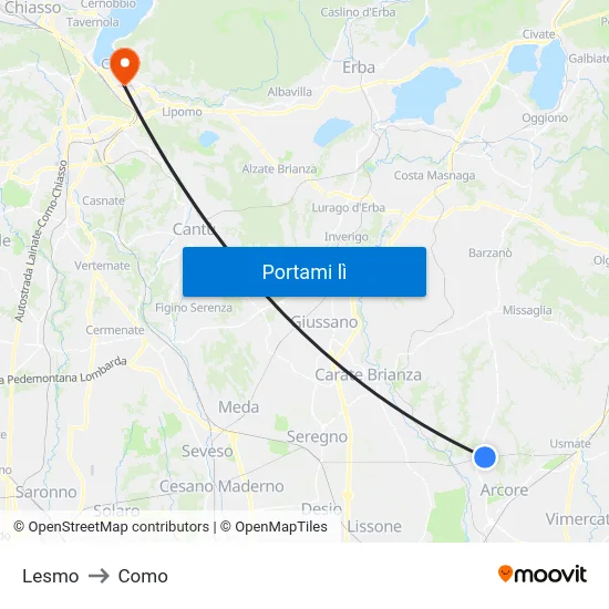 Lesmo to Como map