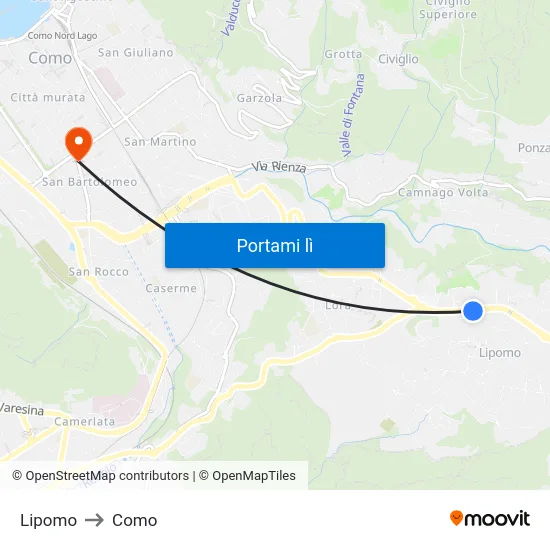 Lipomo to Como map