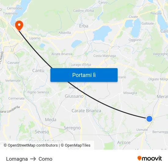 Lomagna to Como map