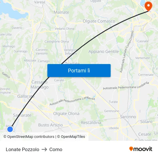 Lonate Pozzolo to Como map