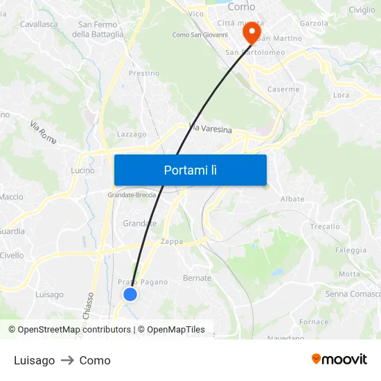 Luisago to Como map