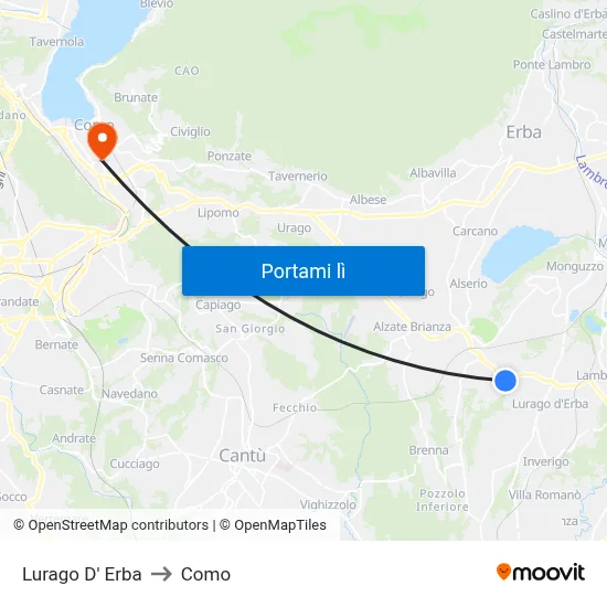 Lurago D' Erba to Como map