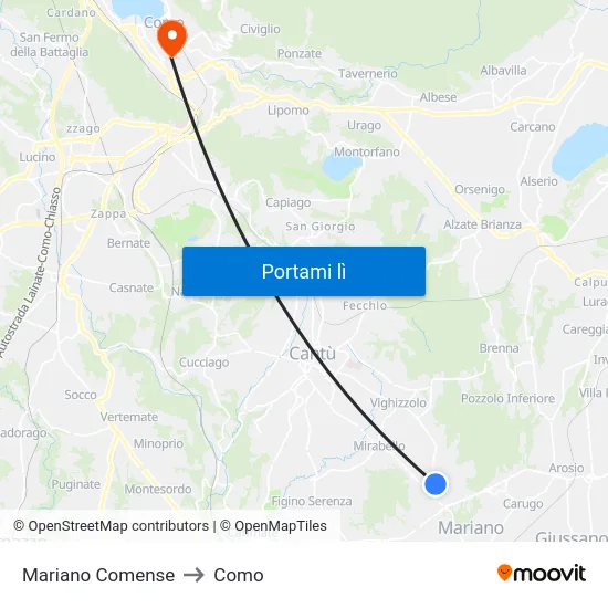 Mariano Comense to Como map