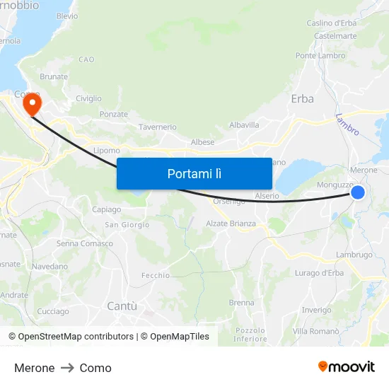 Merone to Como map