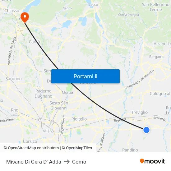Misano Di Gera D' Adda to Como map