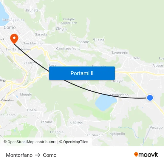 Montorfano to Como map