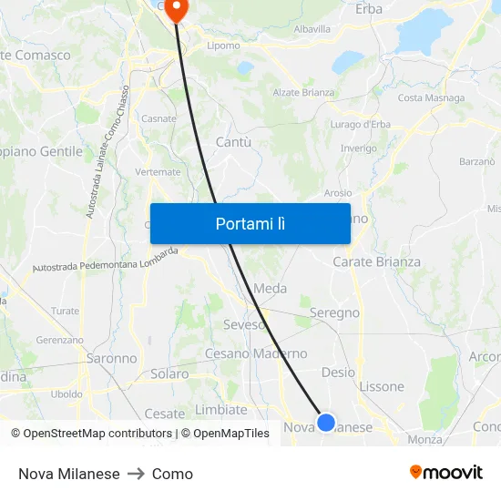 Nova Milanese to Como map