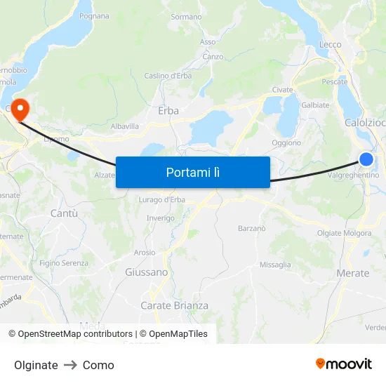 Olginate to Como map