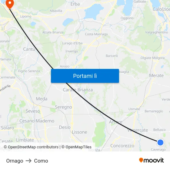 Ornago to Como map