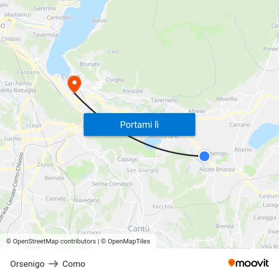 Orsenigo to Como map