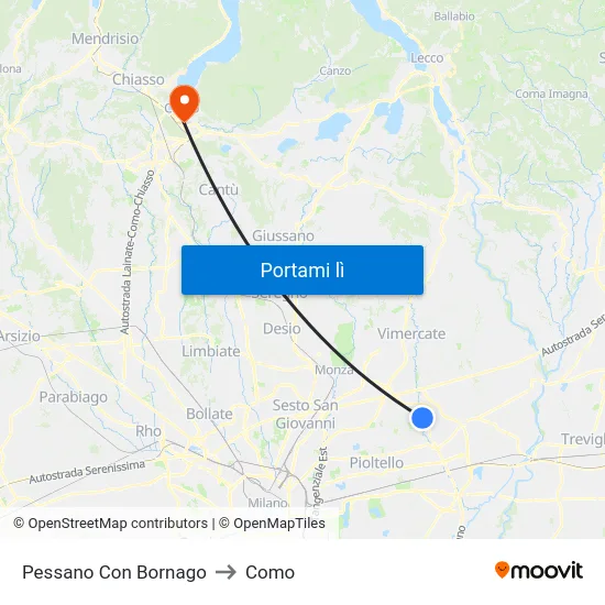 Pessano Con Bornago to Como map