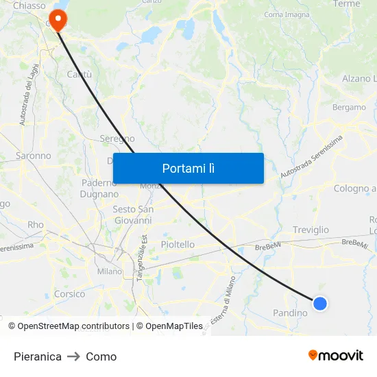 Pieranica to Como map