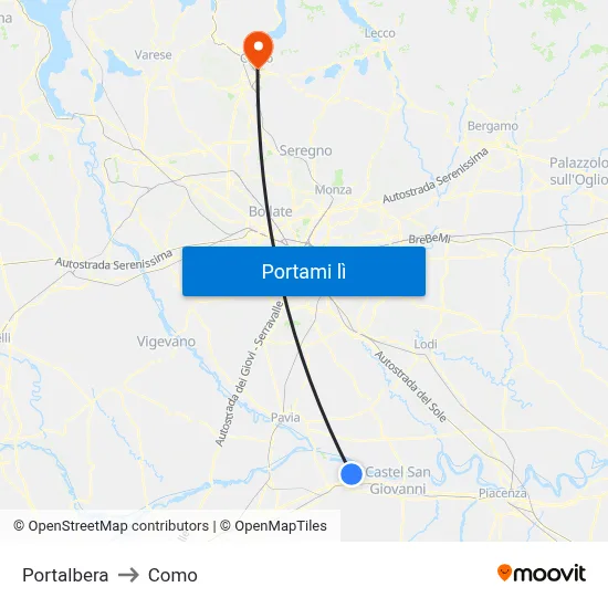 Portalbera to Como map