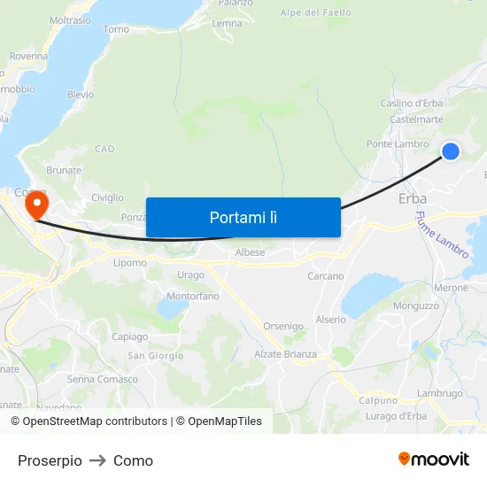 Proserpio to Como map