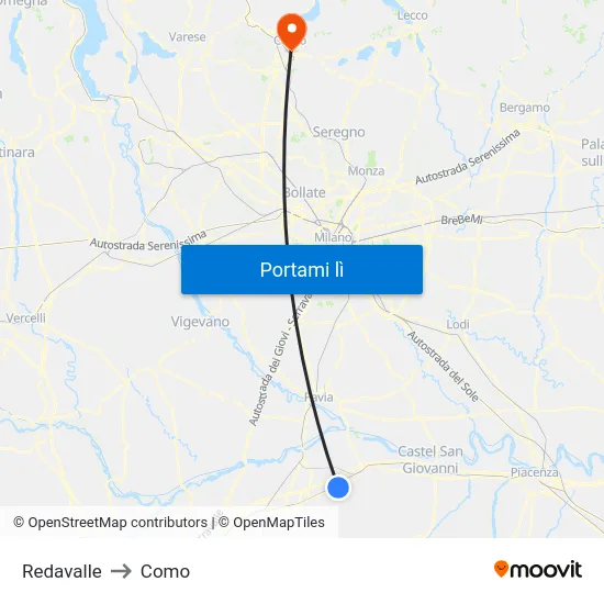 Redavalle to Como map