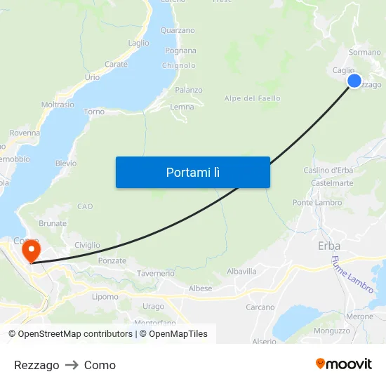 Rezzago to Como map