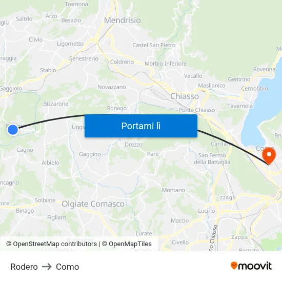 Rodero to Como map