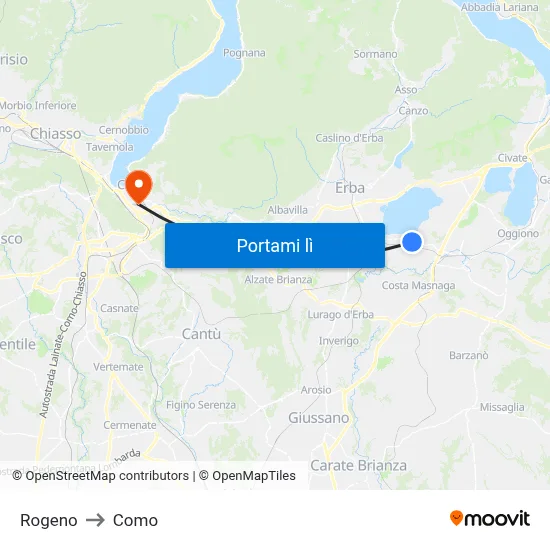 Rogeno to Como map