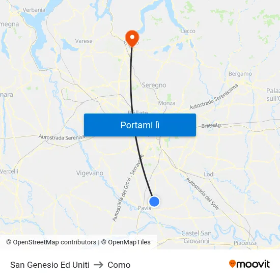 San Genesio Ed Uniti to Como map