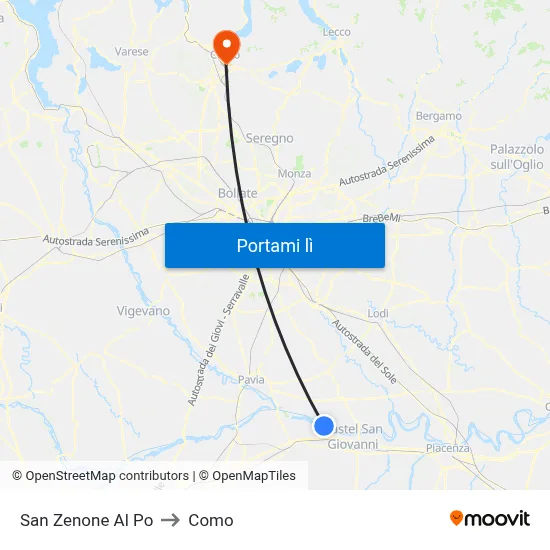 San Zenone Al Po to Como map