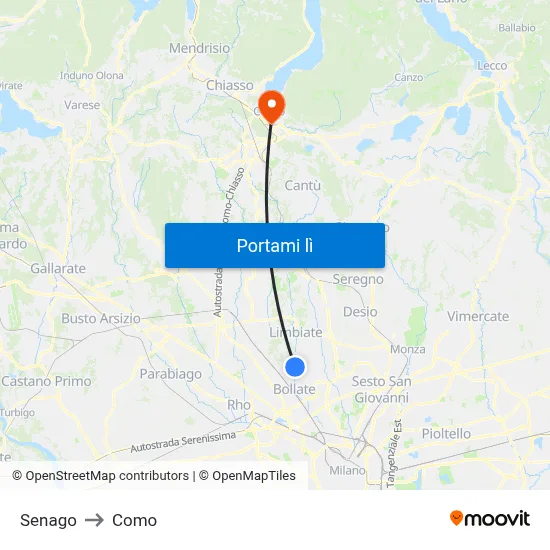 Senago to Como map