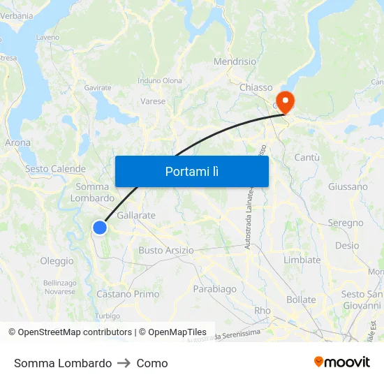 Somma Lombardo to Como map
