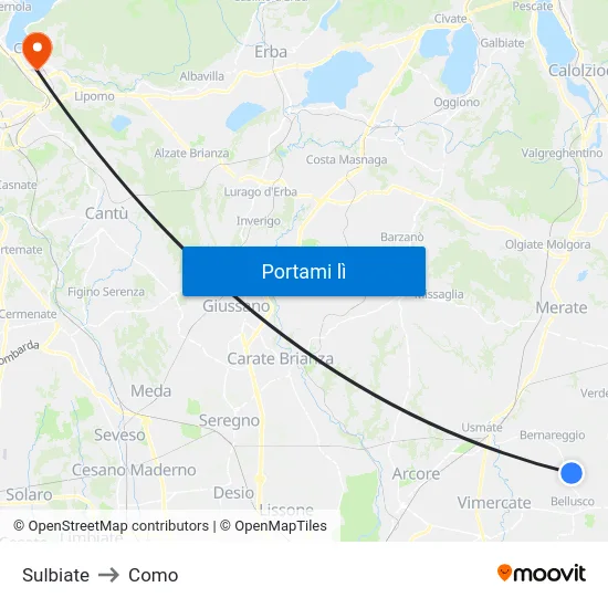 Sulbiate to Como map