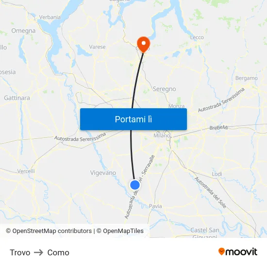 Trovo to Como map