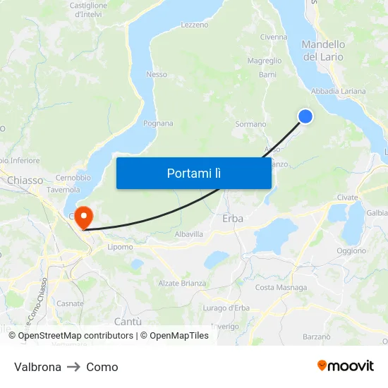 Valbrona to Como map