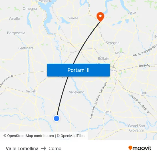 Valle Lomellina to Como map