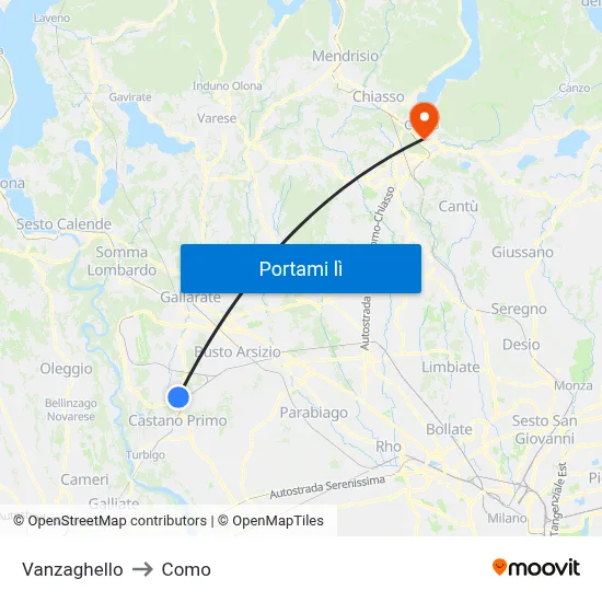 Vanzaghello to Como map