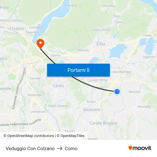 Veduggio Con Colzano to Como map
