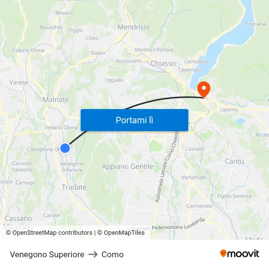 Venegono Superiore to Como map